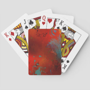 Red, Aqua & Gold Grunge Abstract Art Poker Cards