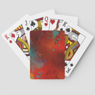 Red, Aqua & Gold Grunge Abstract Art Poker Cards
