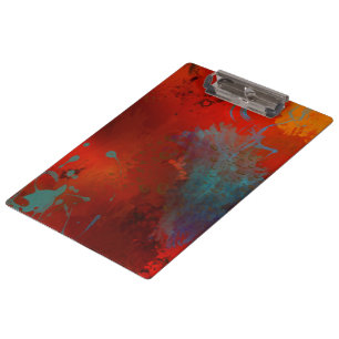 Red, Aqua & Gold Grunge Digital Abstract Art Clipboard