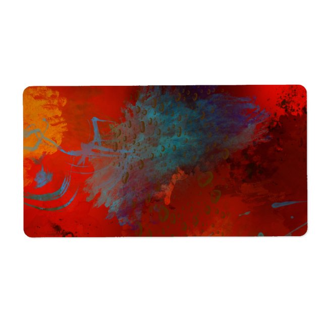Red, Aqua & Gold Grunge Digital Abstract Art Label (Front)