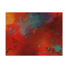 Red, Aqua & Gold Grunge Digital Abstract Art