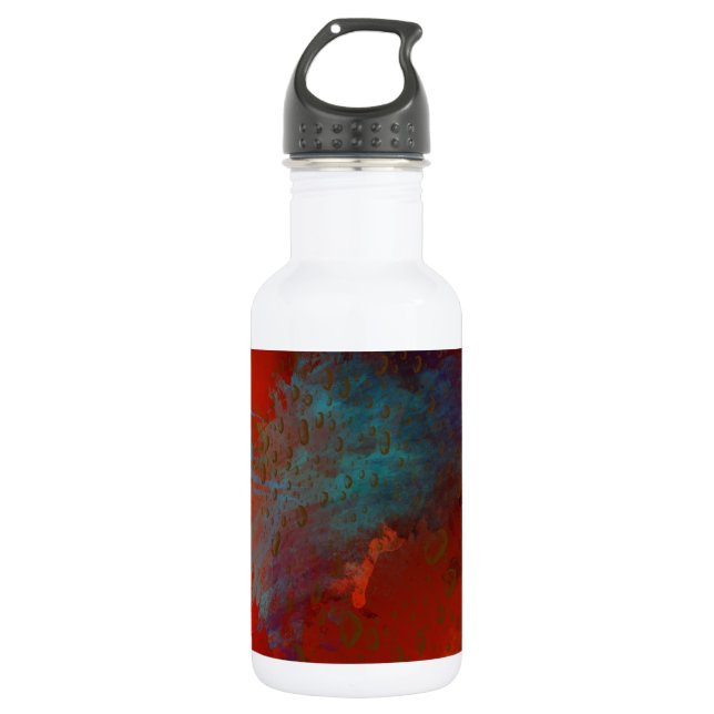 Red, Aqua & Gold Grunge Digital Abstract Art Water Bottle (Front)