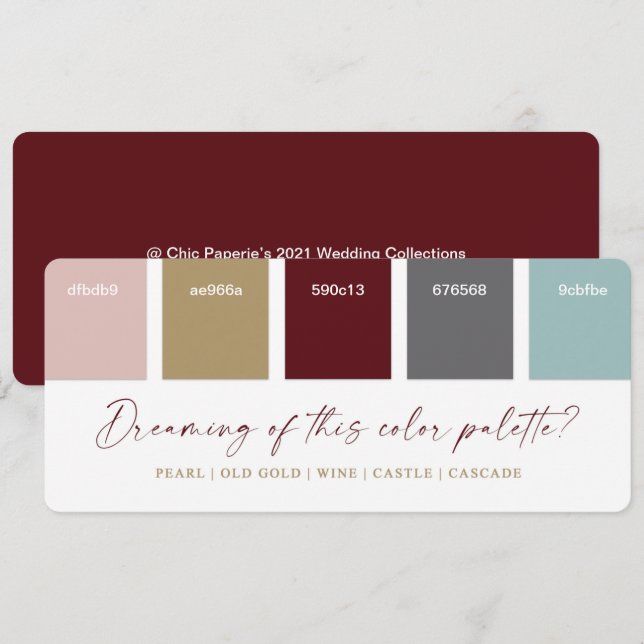 Red Aqua & Gold Holiday Wedding Color Palette Card (Front/Back)