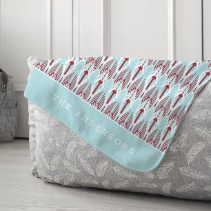 Red & Aqua Holiday Ikat Pattern   Personalized Sherpa Blanket