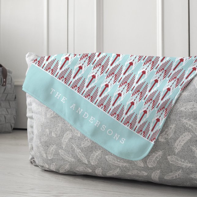 Red & Aqua Holiday Ikat Pattern | Personalized Sherpa Blanket (Creator Uploaded)