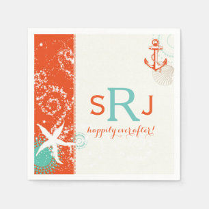 Red Aqua Ivory Nautical Beach Wedding Paper Napkins