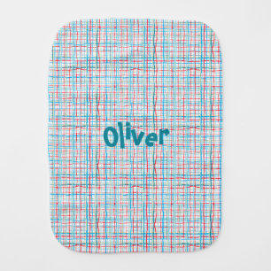 Red Aqua Turquoise Yellow Squiggly Lines Plaid Baby Burp Cloth