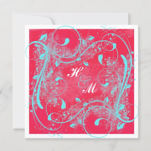 Red, Aqua, White Swirls Wedding Invitation