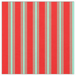 [ Thumbnail: Red & Aquamarine Colored Striped Pattern Fabric ]