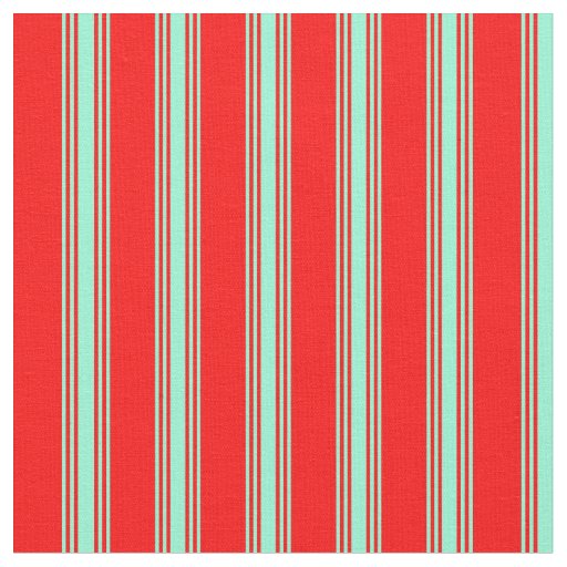 Red & Aquamarine Colored Striped Pattern Fabric
