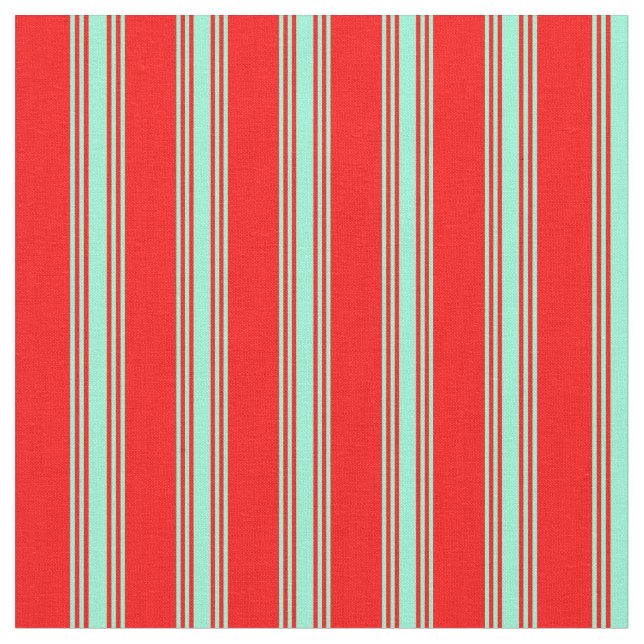 Red & Aquamarine Colored Striped Pattern Fabric (Close Up)