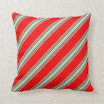 [ Thumbnail: Red & Aquamarine Colored Striped Pattern Pillow ]