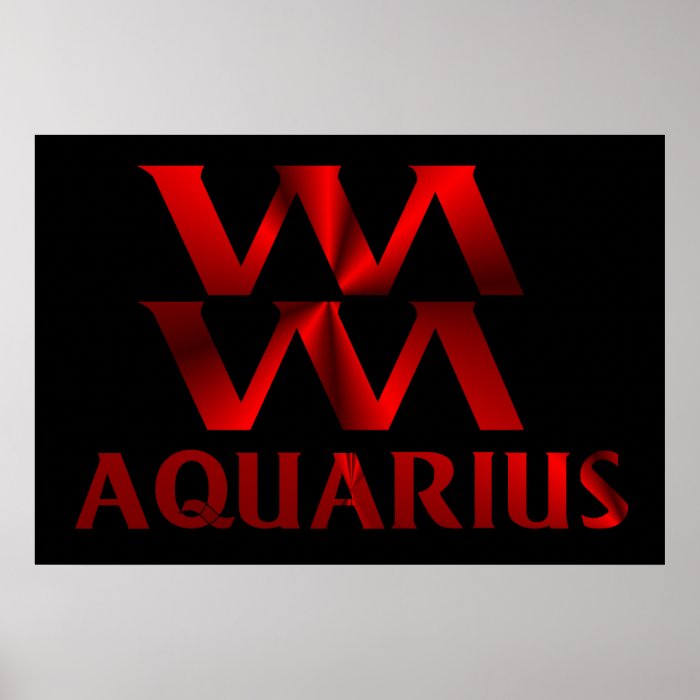 Red Aquarius Horoscope Symbol Poster