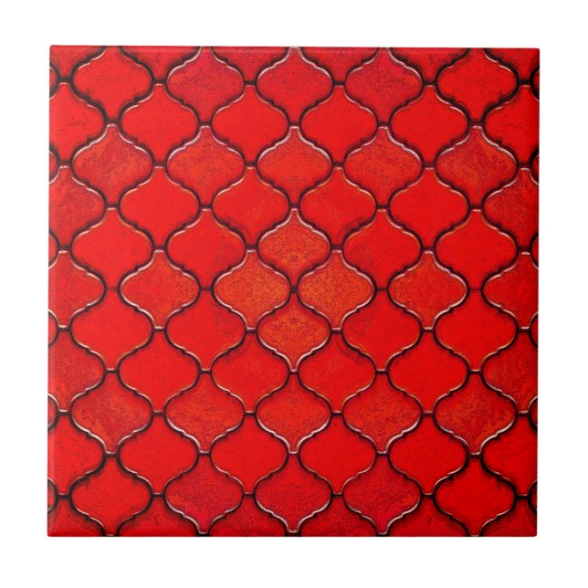 Red Arabesque Pattern Ceramic Tile (Front)