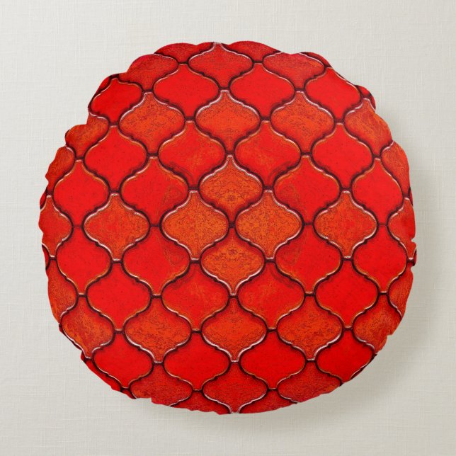 Red Arabesque Pattern Round Pillow (Front)