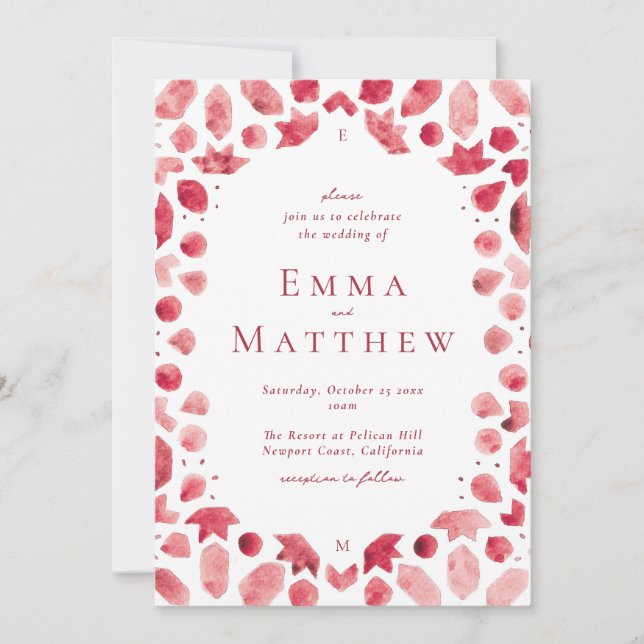 Red Arabic Intricate Pattern Wedding Invitation (Front)