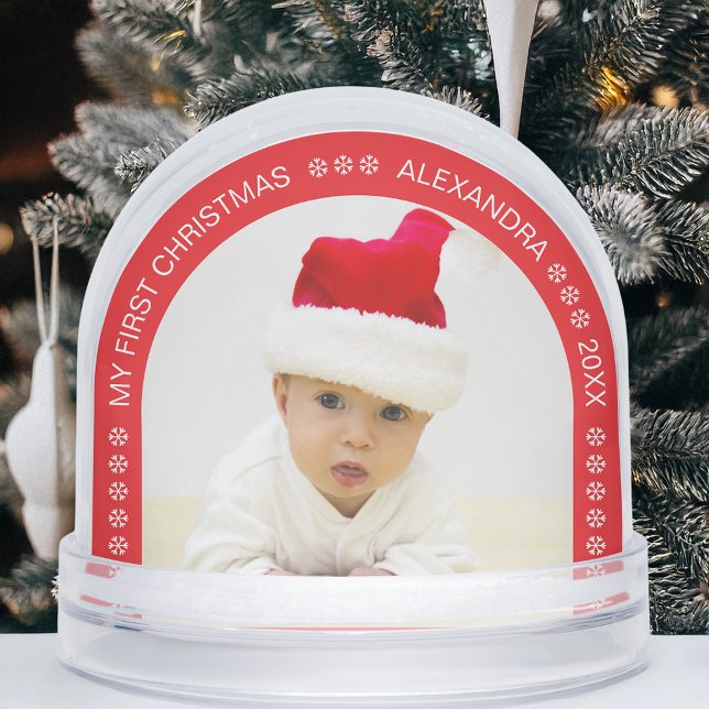Red Arch Baby Photo My First Christmas Snowflakes Snow Globe (Creator Uploaded)
