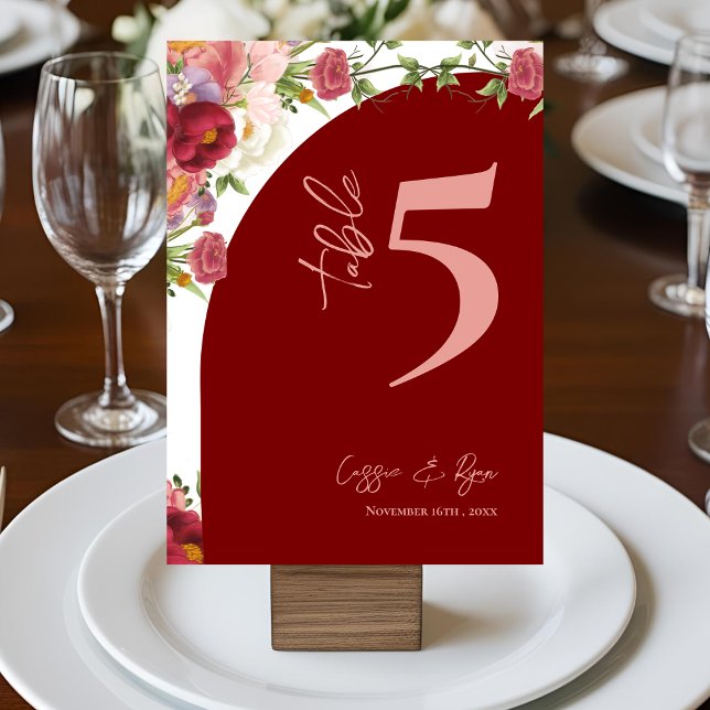 Red Arch Peach Floral Wedding Party Table Number (Red Arch Peach Floral Wedding Party Table Number)
