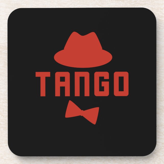 Red Argentine Tango Fedora Bow Tie Dancer Beverage Coaster (Front)