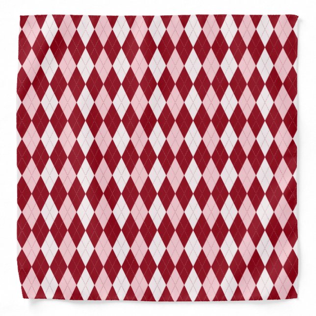 Red Argyle Crimson Pink Small Diamond Shape Bandana (Front)