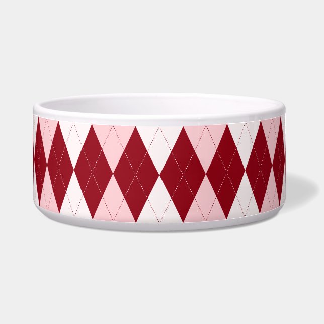 Red Argyle Crimson Pink Small Diamond Shape Bowl (Front)