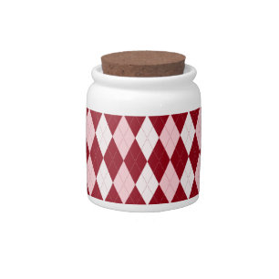 Red Argyle Crimson Pink Small Diamond Shape Candy Jar