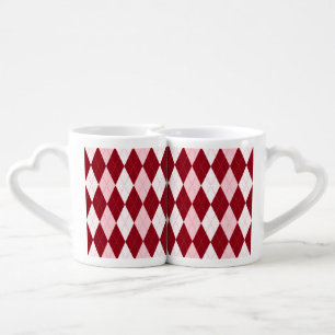 Red Argyle Crimson Pink Small Diamond Shape Coffee Mug Set