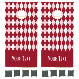 Red Argyle Crimson Pink Small Diamond Shape Cornhole Set
