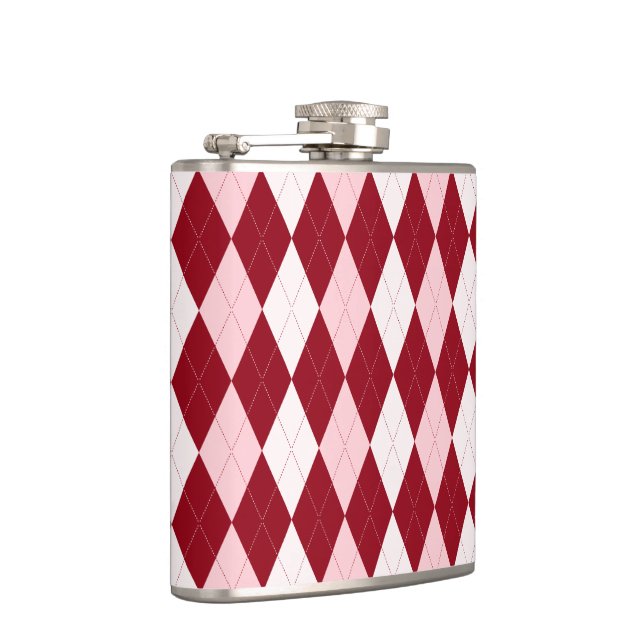 Red Argyle Crimson Pink Small Diamond Shape Flask (Right)