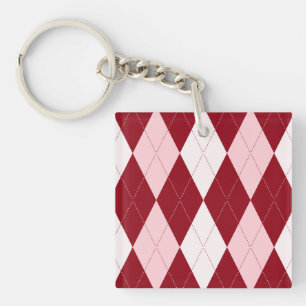 Red Argyle Crimson Pink Small Diamond Shape Keychain