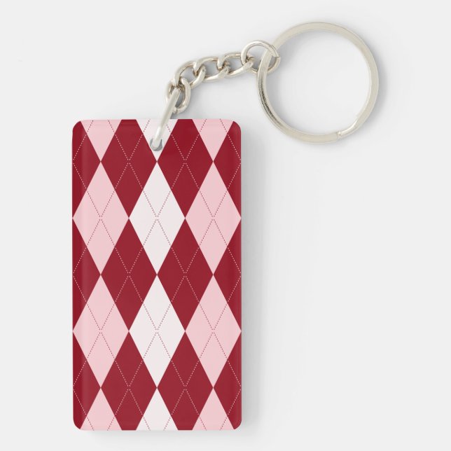 Red Argyle Crimson Pink Small Diamond Shape Keychain (Back)