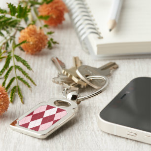 Red Argyle Crimson Pink Small Diamond Shape Keychain