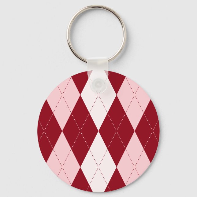 Red Argyle Crimson Pink Small Diamond Shape Keychain (Front)