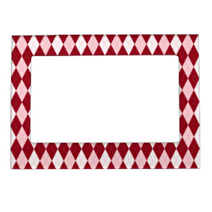 Red Argyle Crimson Pink Small Diamond Shape Magnetic Photo Frame