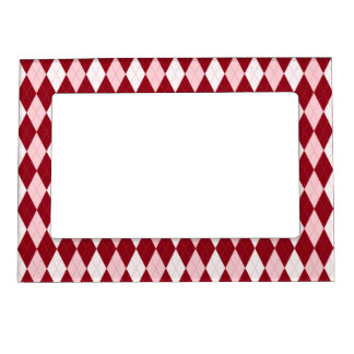 Red Argyle Crimson Pink Small Diamond Shape Magnetic Photo Frame