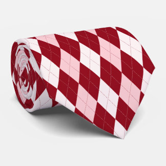 Red Argyle Crimson Pink Small Diamond Shape Neck Tie