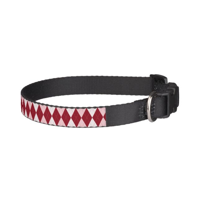 Red Argyle Crimson Pink Small Diamond Shape Pet Collar (Right)