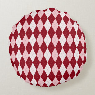 Red Argyle Crimson Pink Small Diamond Shape Round Pillow