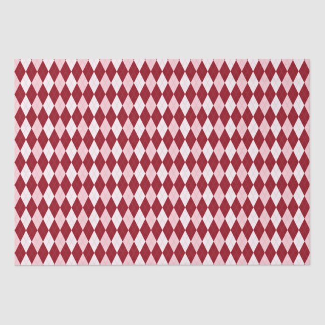 Red Argyle Crimson Pink Small Diamond Shape Tissue Paper (Front)