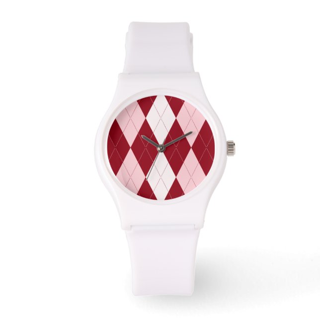 Red Argyle Crimson Pink Small Diamond Shape Watch (Front)
