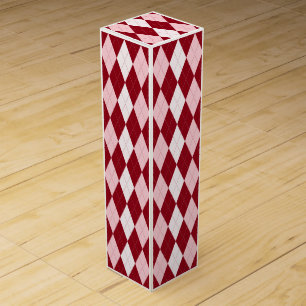 Red Argyle Crimson Pink Small Diamond Shape Wine Gift Box