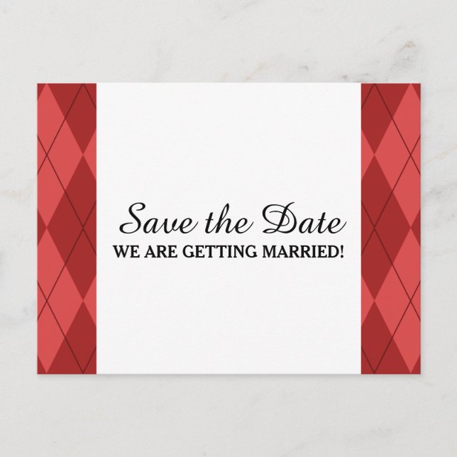 Red Argyle Save the Date Postcard (Front)