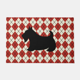 Red Argyle Scottish Terrier Doormat