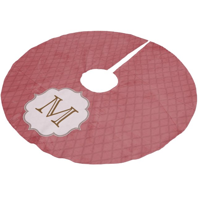 Red Argyle Trian Print Monogram Initial Tree Skirt (Angled)