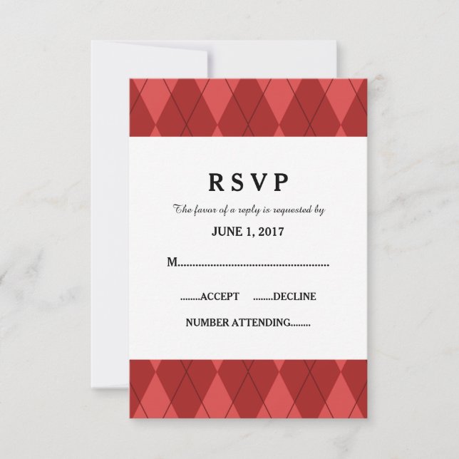 Red Argyle Wedding Response Card (Front)
