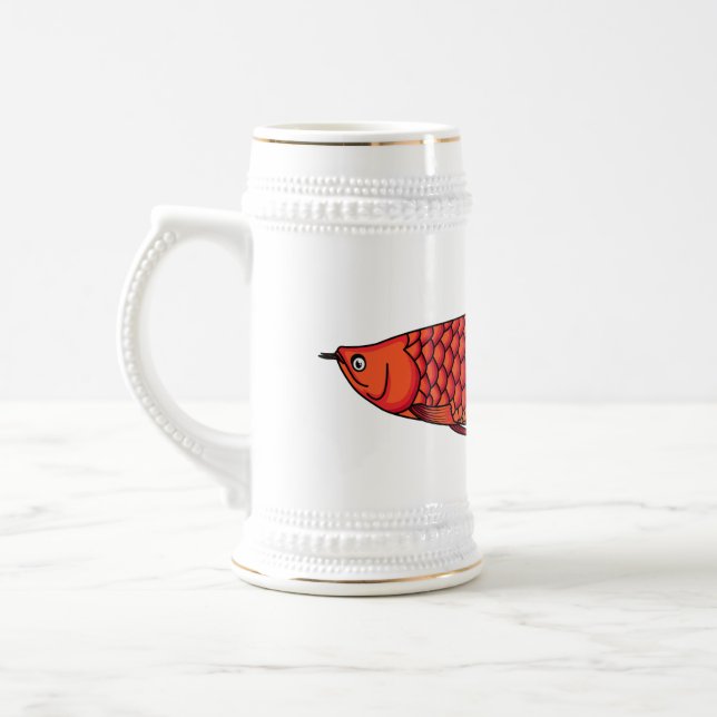 Red Arowana fish cartoon illustration Beer Stein (Left)