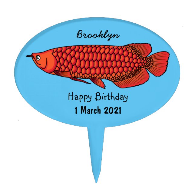 Red Arowana fish cartoon illustration  Cake Topper (Front)
