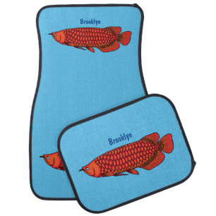 Red Arowana fish cartoon illustration Car Floor Mat