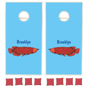 Red Arowana fish cartoon illustration Cornhole Set