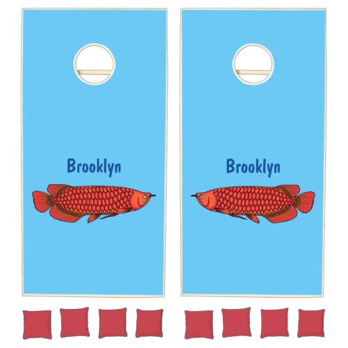 Red Arowana fish cartoon illustration  Cornhole Set